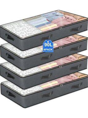 4 Pack Under Bed Storage, 90L Collapsible Closet Containers Organizers